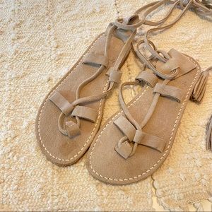 by James• Ximena gladiator tan wrap sandals